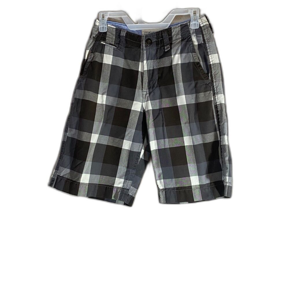 American Eagle Outfitters Boys Plaid Shorts Size 26 Gray Black Longer Length